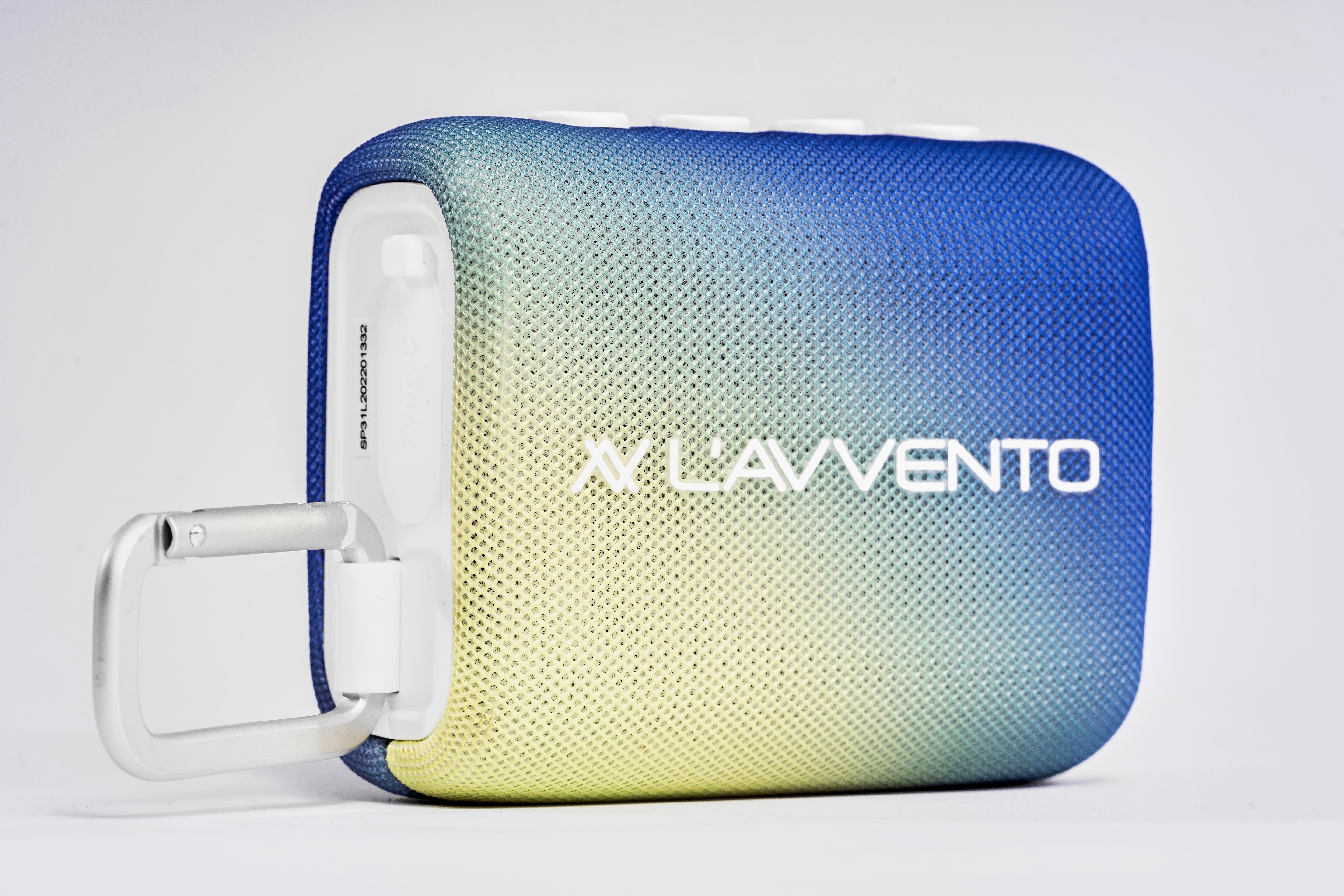 L'avvento Waterproof Speaker IPX7, 5.5W, 1500mAh, TWS, Voice Assistance, Metal Carabiner, Gradient Blue