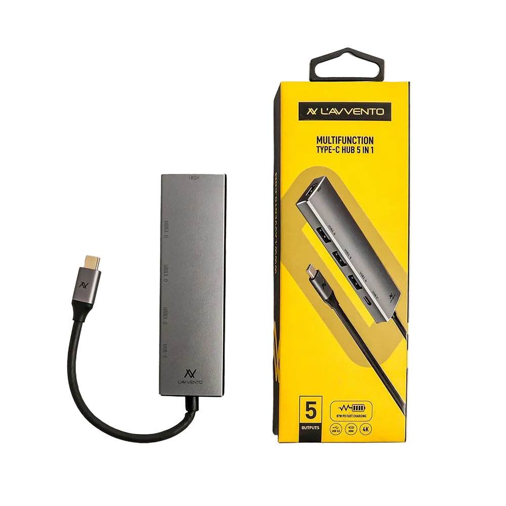 L'avvento Type-C Hub 5in 1, 3 USB 3.0, HDMI 4K, 87W PD Power Output