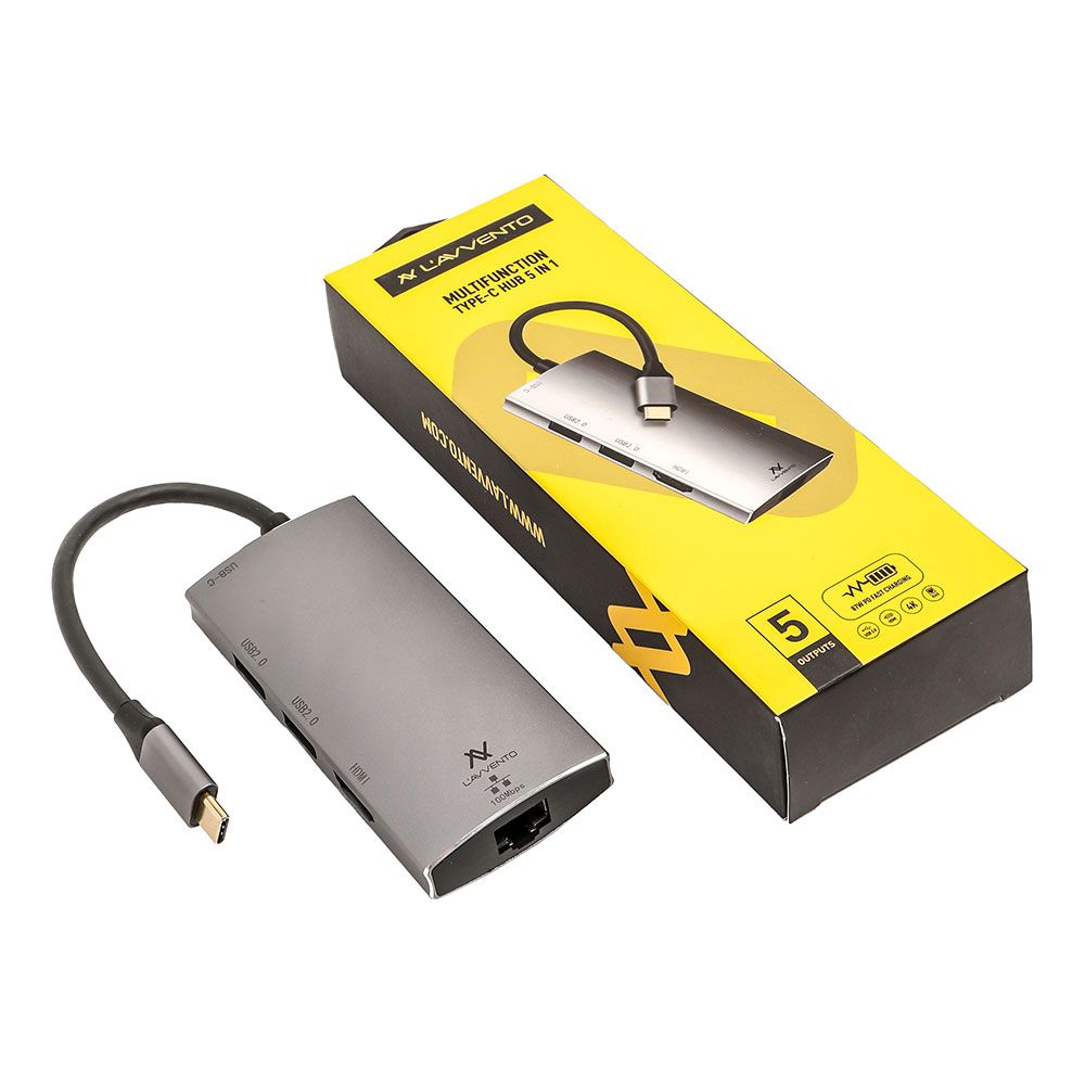 L'avvento Type-C Hub 5in 1, 2 USB 2.0, HDMI 4K, RJ45, 87W PD Power Output