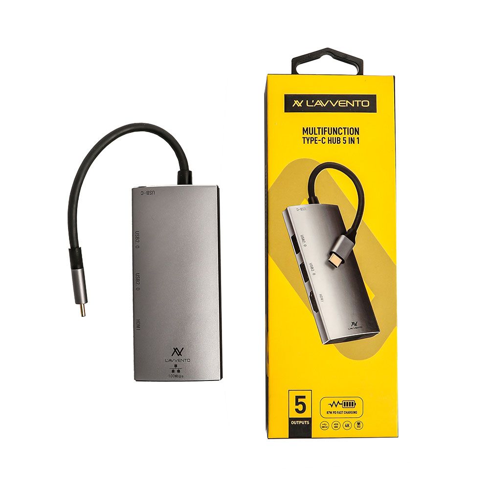 L'avvento Type-C Hub 5in 1, 2 USB 2.0, HDMI 4K, RJ45, 87W PD Power Output