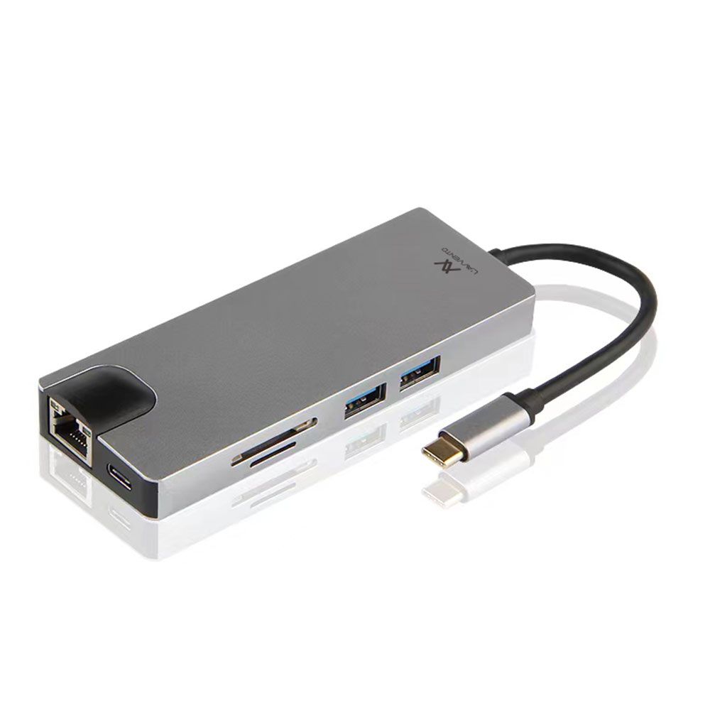 L'avvento Type-C Hub 8in 1, 2 USB 3.0, HDMI 4K, VGA, TF Card, RJ45, 87W PD Power Output